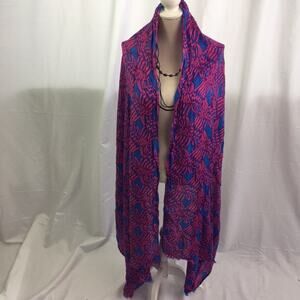 Patterned Wrap Scarf Blue and Pink